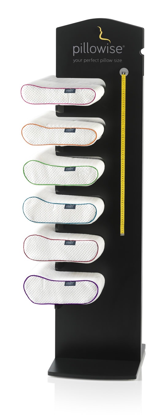 Pillowise fitted orthopedic pillows on a shelf.